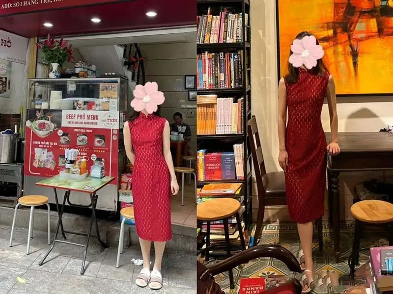 Step-by-step guide on how to wear a cheongsam properly, showing elegant posture and traditional Chinese dress styling