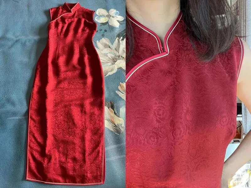Step-by-step guide on how to wear a cheongsam properly, showing elegant posture and traditional Chinese dress styling