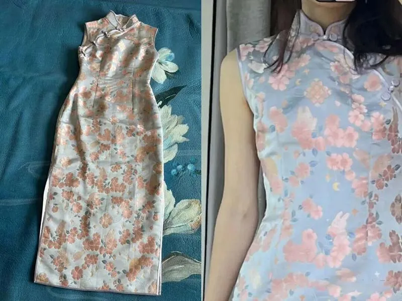 Step-by-step guide on how to wear a cheongsam properly, showing elegant posture and traditional Chinese dress styling