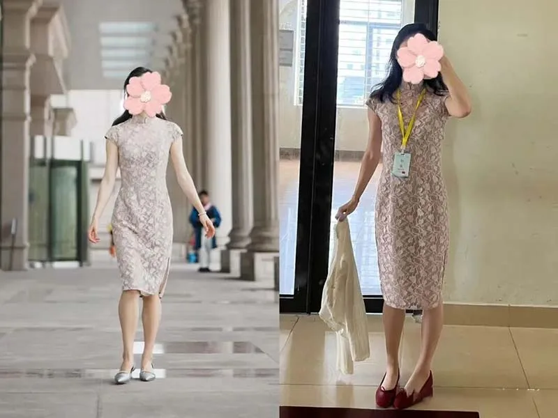 Step-by-step guide on how to wear a cheongsam properly, showing elegant posture and traditional Chinese dress styling