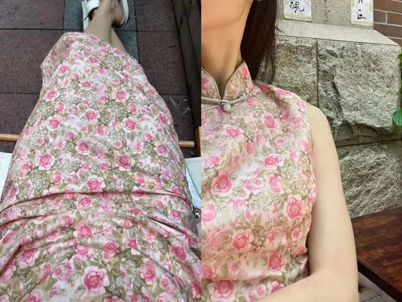 Step-by-step guide on how to wear a cheongsam properly, showing elegant posture and traditional Chinese dress styling