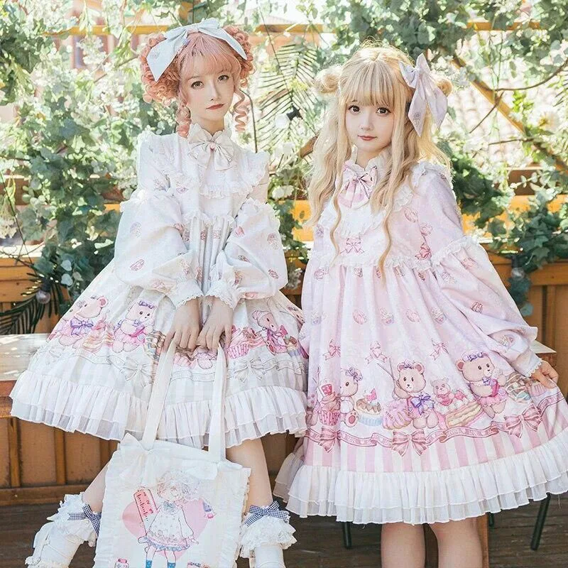 Beautiful Lolita dress featuring lace, ruffles, and bow details, showcasing a sweet and elegant princess style.