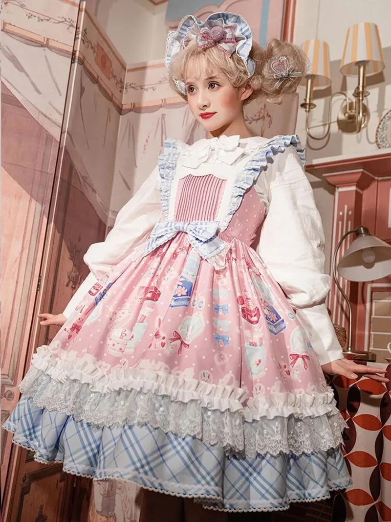 Beautiful Lolita dress featuring lace, ruffles, and bow details, showcasing a sweet and elegant princess style.