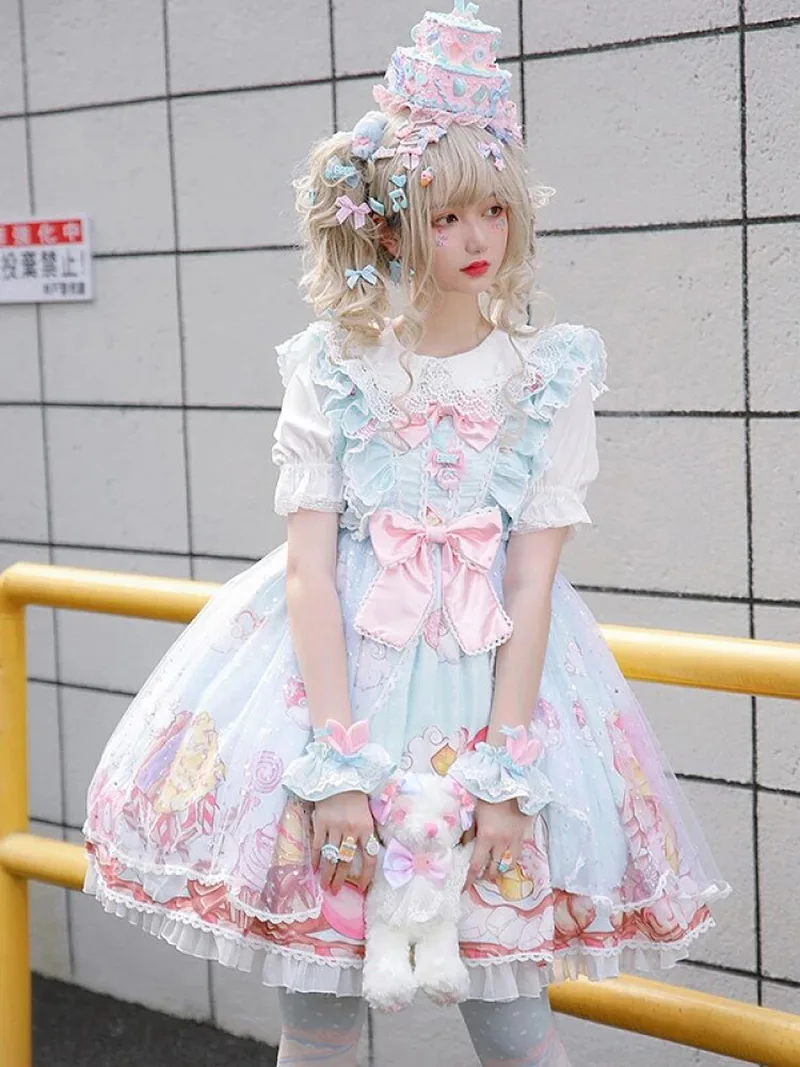 Beautiful Lolita dress featuring lace, ruffles, and bow details, showcasing a sweet and elegant princess style.