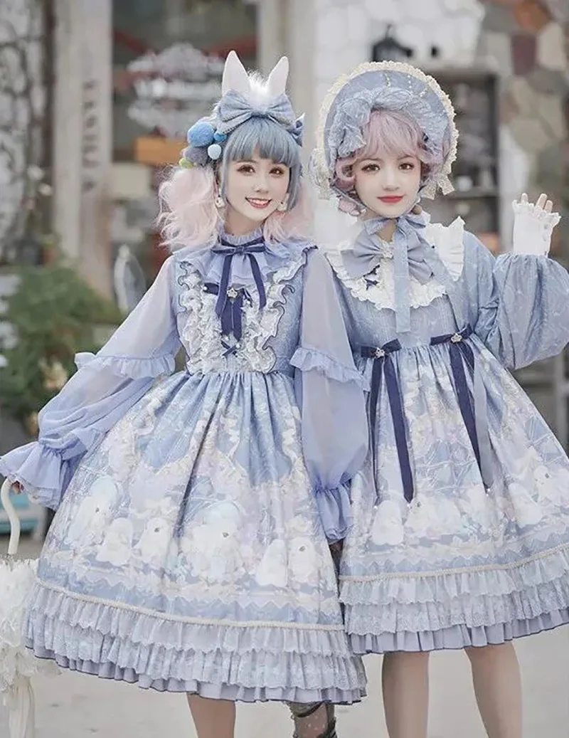 Beautiful Lolita dress featuring lace, ruffles, and bow details, showcasing a sweet and elegant princess style.