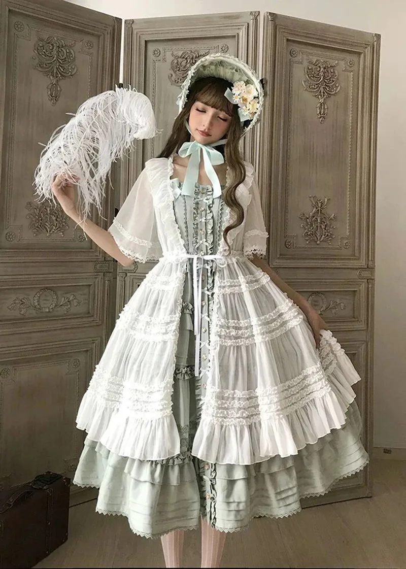Beautiful Lolita dress featuring lace, ruffles, and bow details, showcasing a sweet and elegant princess style.