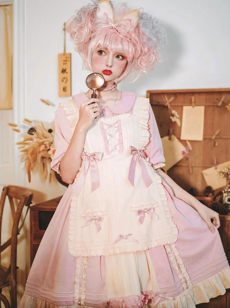 Beautiful Lolita dress featuring lace, ruffles, and bow details, showcasing a sweet and elegant princess style.