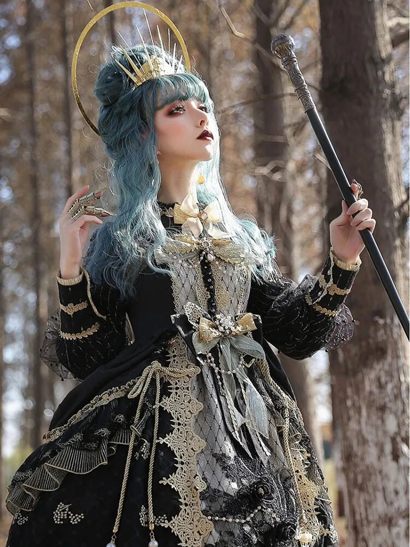 Beautiful Lolita dress featuring lace, ruffles, and bow details, showcasing a sweet and elegant princess style.