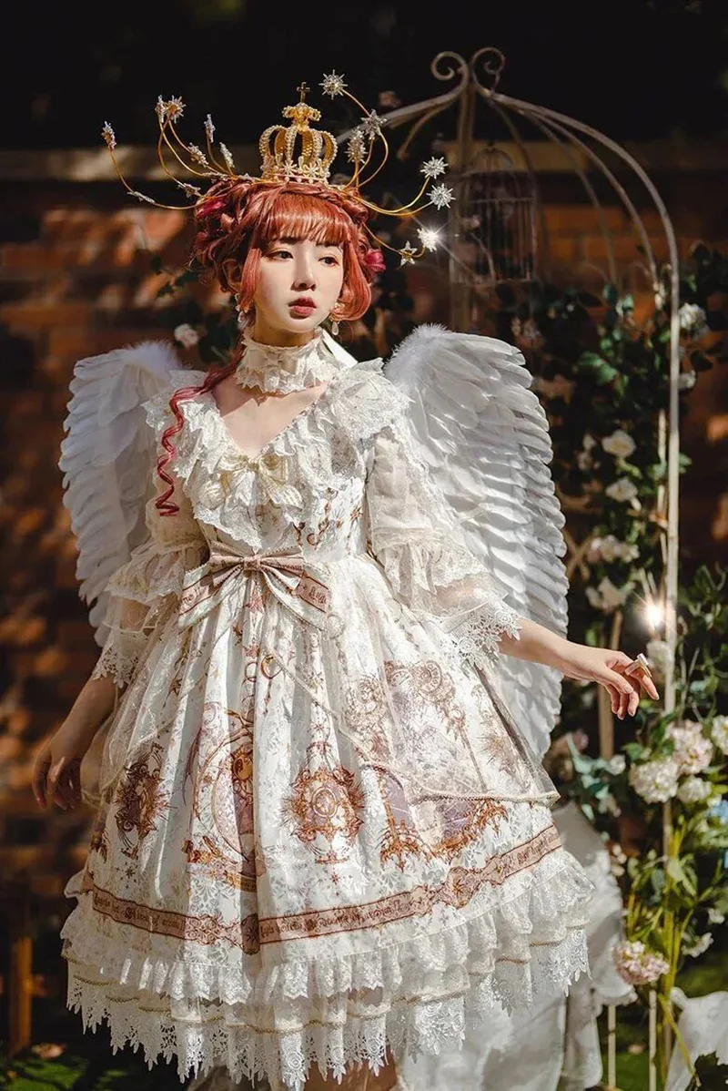 Beautiful Lolita dress featuring lace, ruffles, and bow details, showcasing a sweet and elegant princess style.