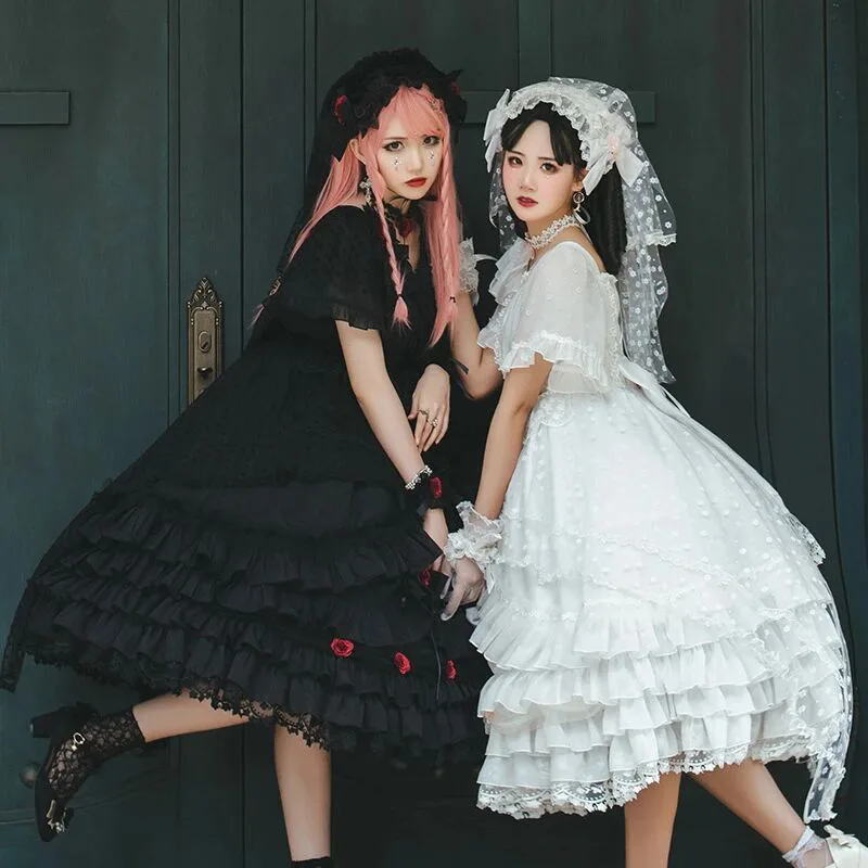 Beautiful Lolita dress featuring lace, ruffles, and bow details, showcasing a sweet and elegant princess style.