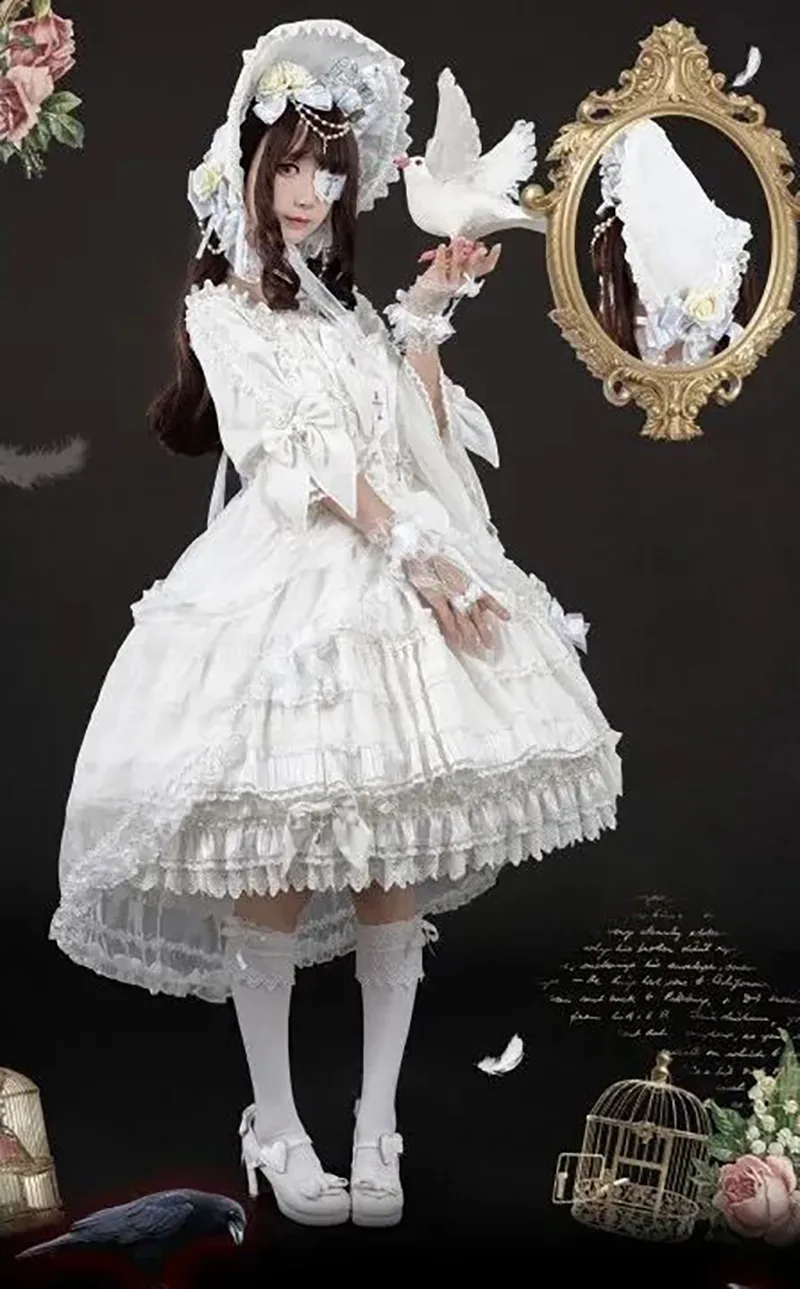 Beautiful Lolita dress featuring lace, ruffles, and bow details, showcasing a sweet and elegant princess style.