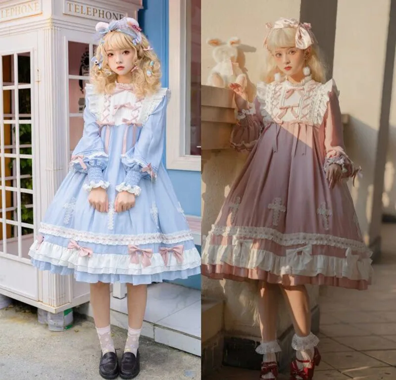 Beautiful Lolita dress featuring lace, ruffles, and bow details, showcasing a sweet and elegant princess style.
