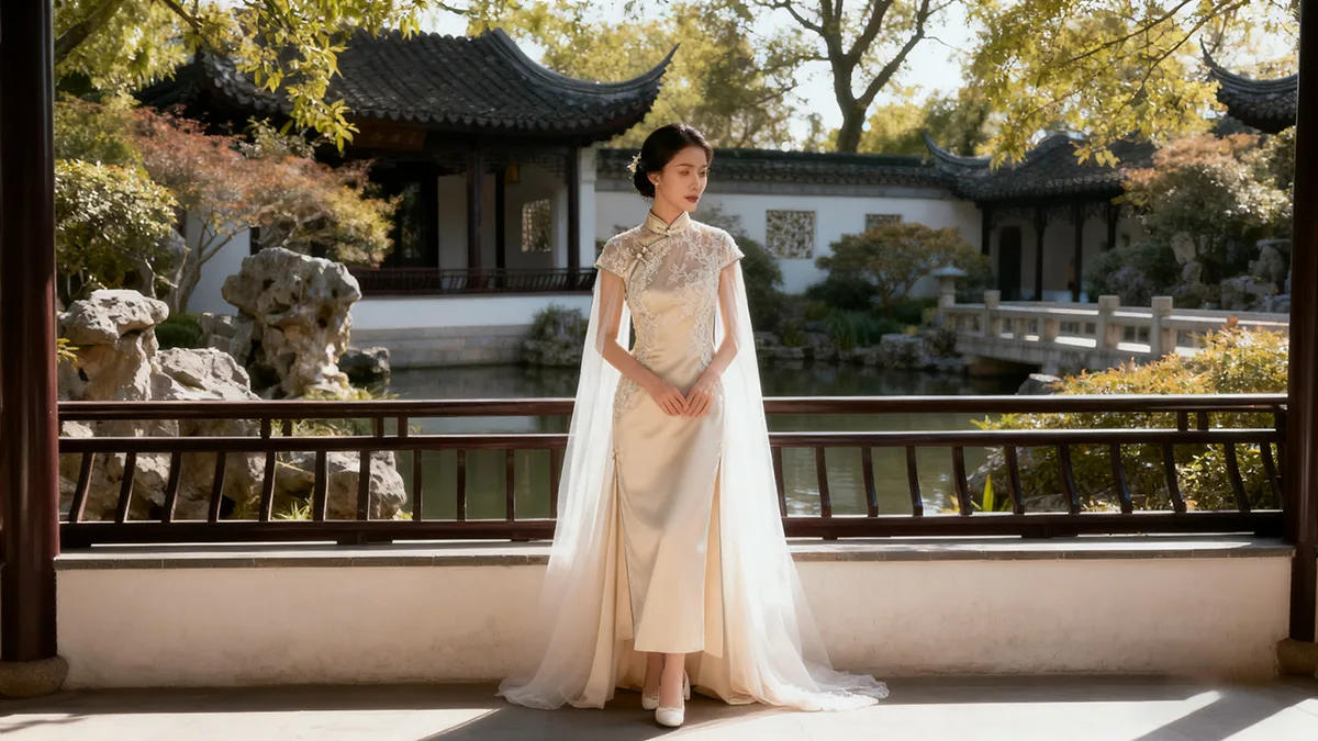 Modern bride in a qipao wedding dress inspired by Chinese elegance