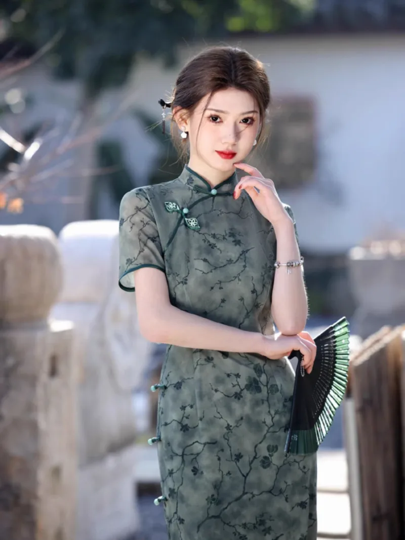 Casual qipao slim-fit vintage Shanghai-style Chinese dress with elegant daily summer wear and refined charm