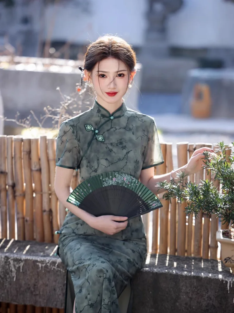 Casual qipao slim-fit vintage Shanghai-style Chinese dress with elegant daily summer wear and refined charm