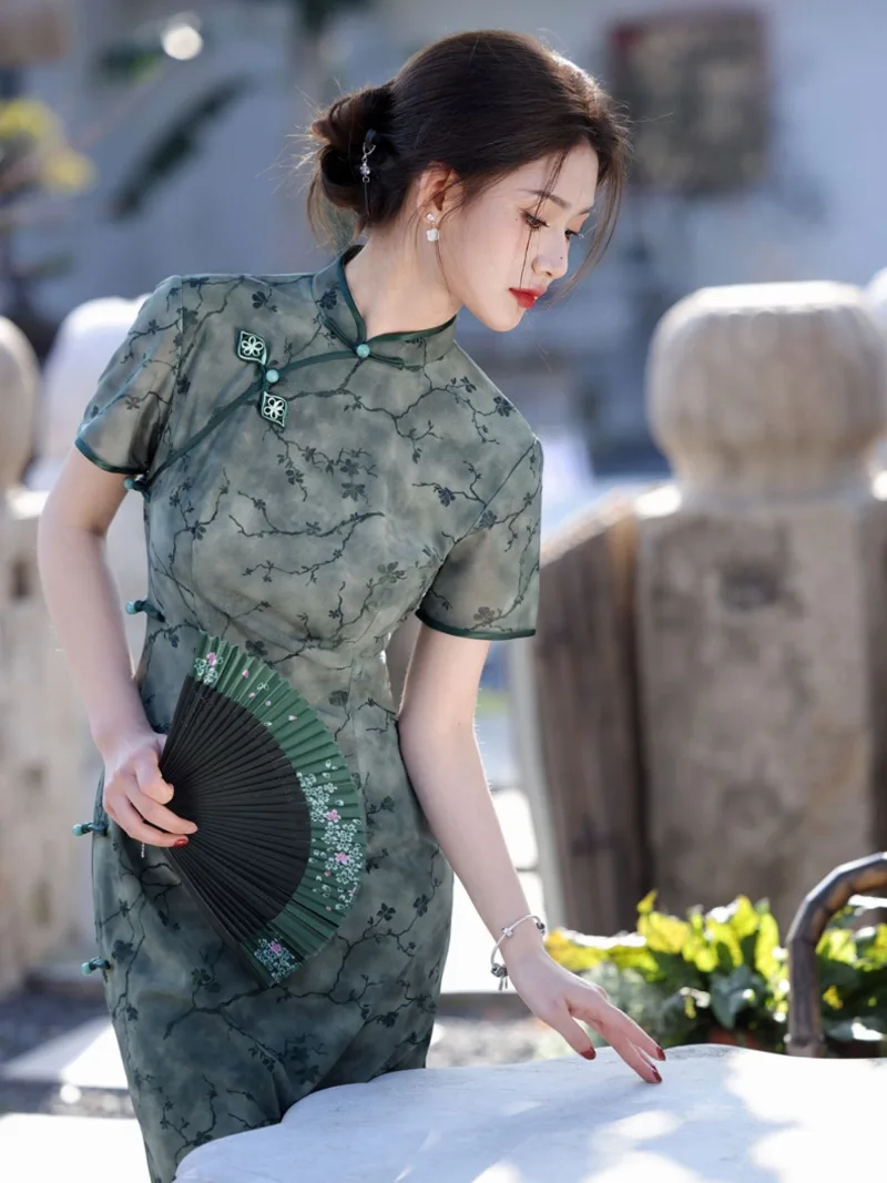 Casual qipao slim-fit vintage Shanghai-style Chinese dress with elegant daily summer wear and refined charm