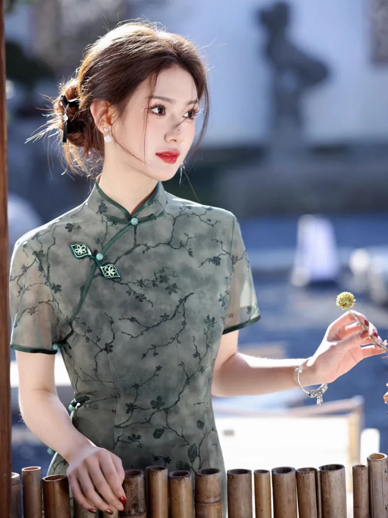 Casual qipao slim-fit vintage Shanghai-style Chinese dress with elegant daily summer wear and refined charm