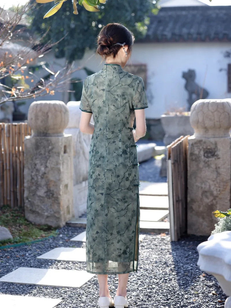 Casual qipao slim-fit vintage Shanghai-style Chinese dress with elegant daily summer wear and refined charm