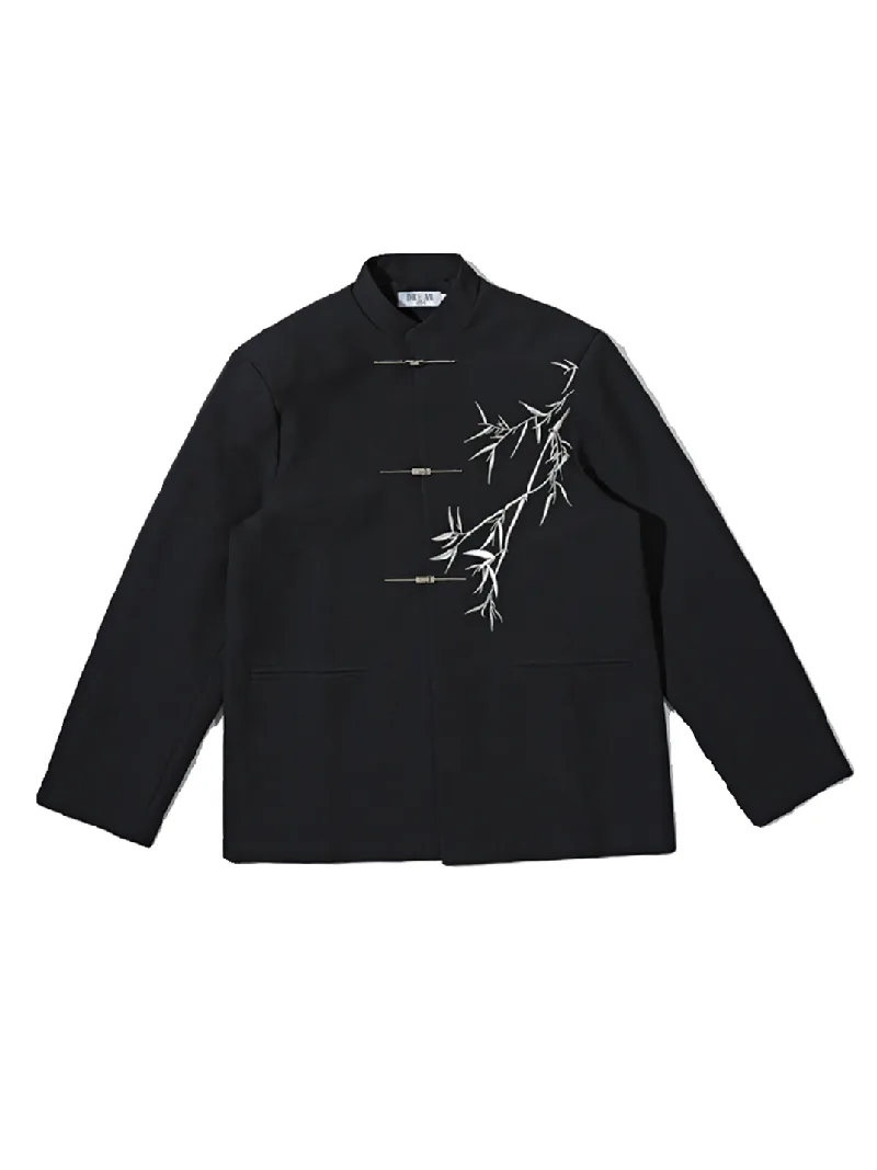 Chinese Style Tang Suit men’s jacket with traditional frog buttons and relaxed modern design
