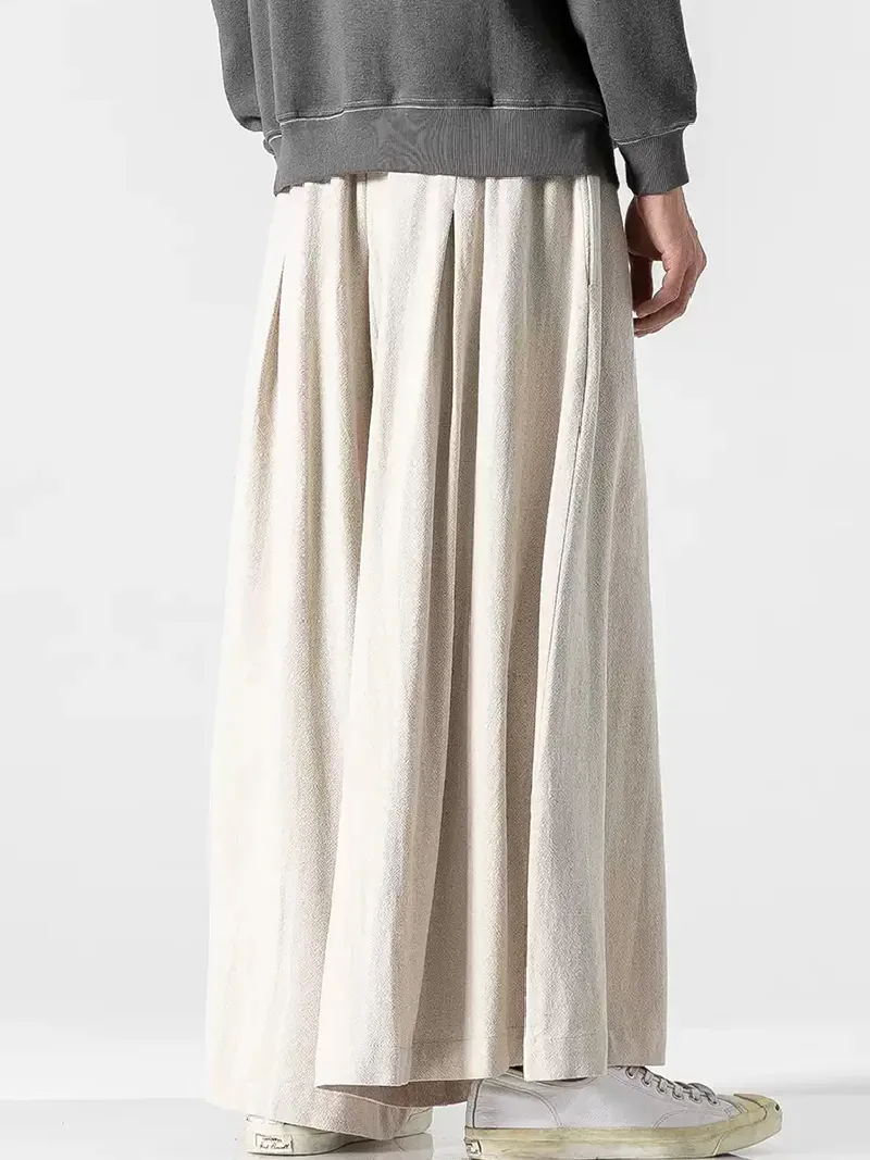 Chinese Tang suit pants, retro cotton-linen wide-leg trousers, loose Harajuku style vintage long pants for men
