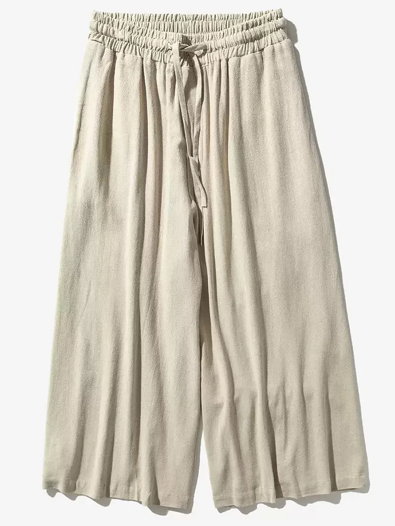 Chinese Tang suit pants, retro cotton-linen wide-leg trousers, loose Harajuku style vintage long pants for men