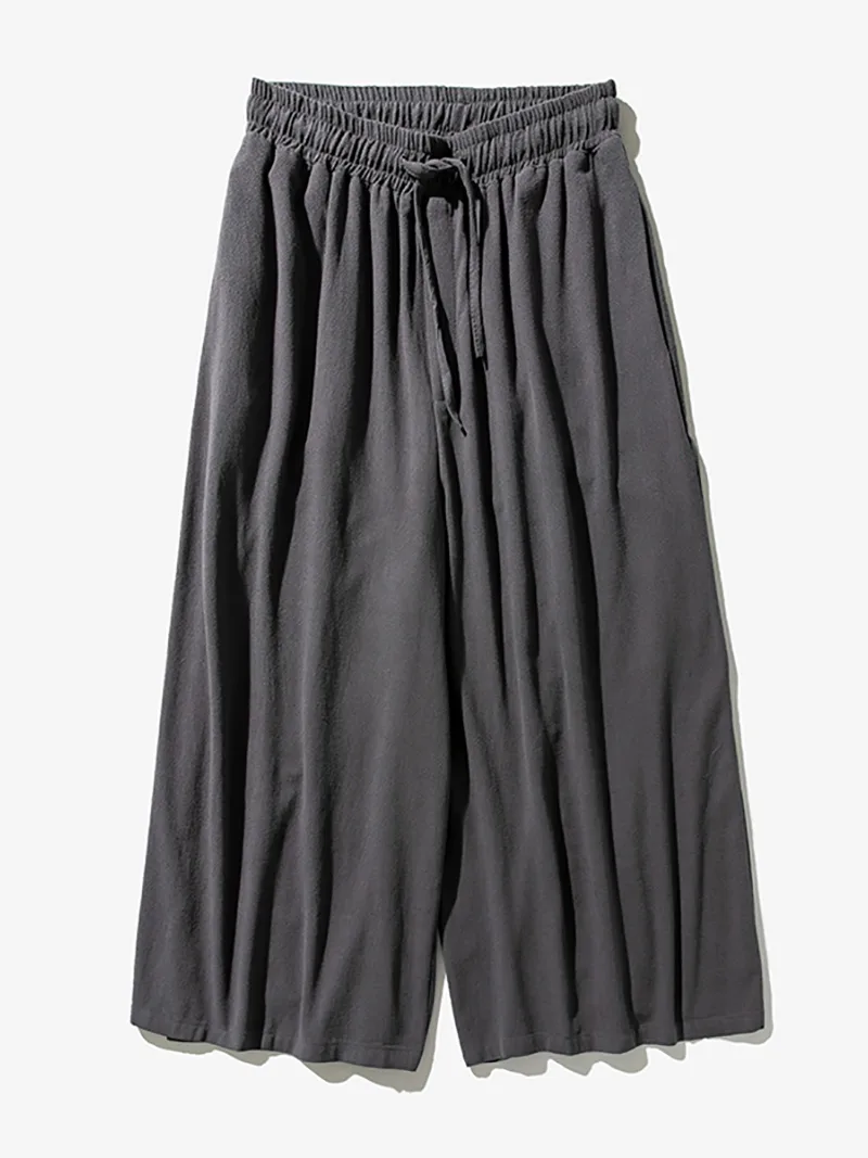 Chinese Tang suit pants, retro cotton-linen wide-leg trousers, loose Harajuku style vintage long pants for men