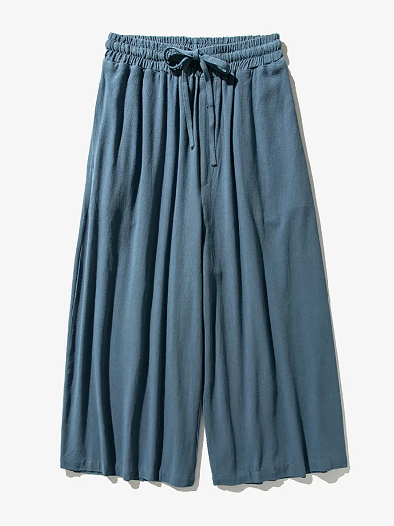 Chinese Tang suit pants, retro cotton-linen wide-leg trousers, loose Harajuku style vintage long pants for men