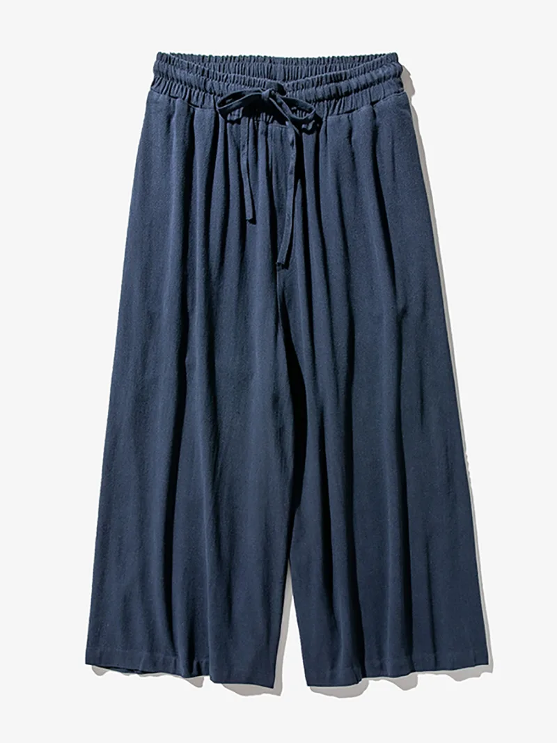 Chinese Tang suit pants, retro cotton-linen wide-leg trousers, loose Harajuku style vintage long pants for men