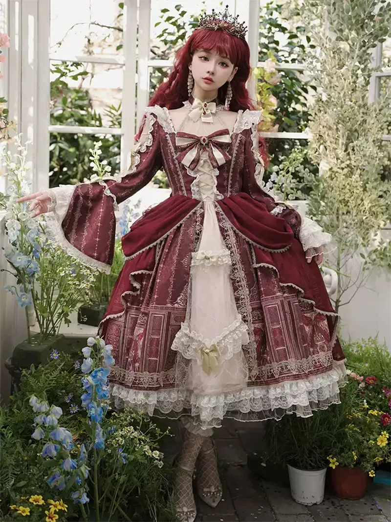 Dress palace lolita girls original Baroque princess dress with lace, floral embroidery, and French vintage elegance