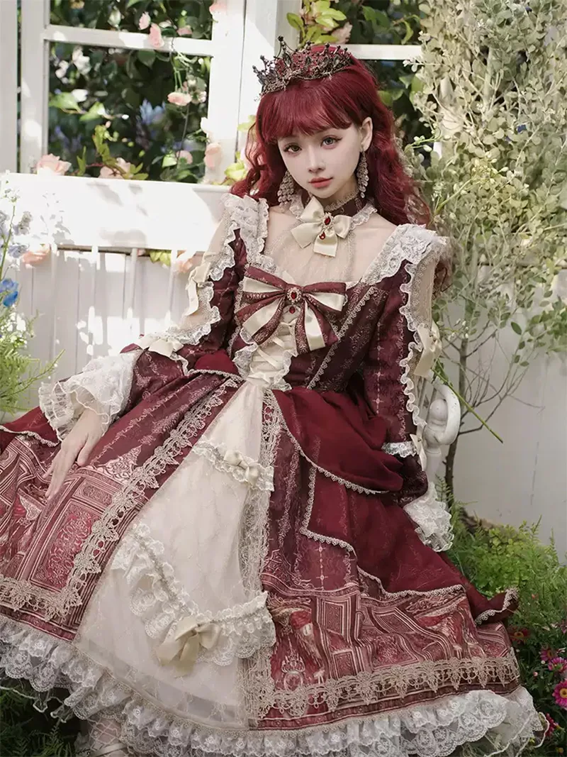 Dress palace lolita girls original Baroque princess dress with lace, floral embroidery, and French vintage elegance