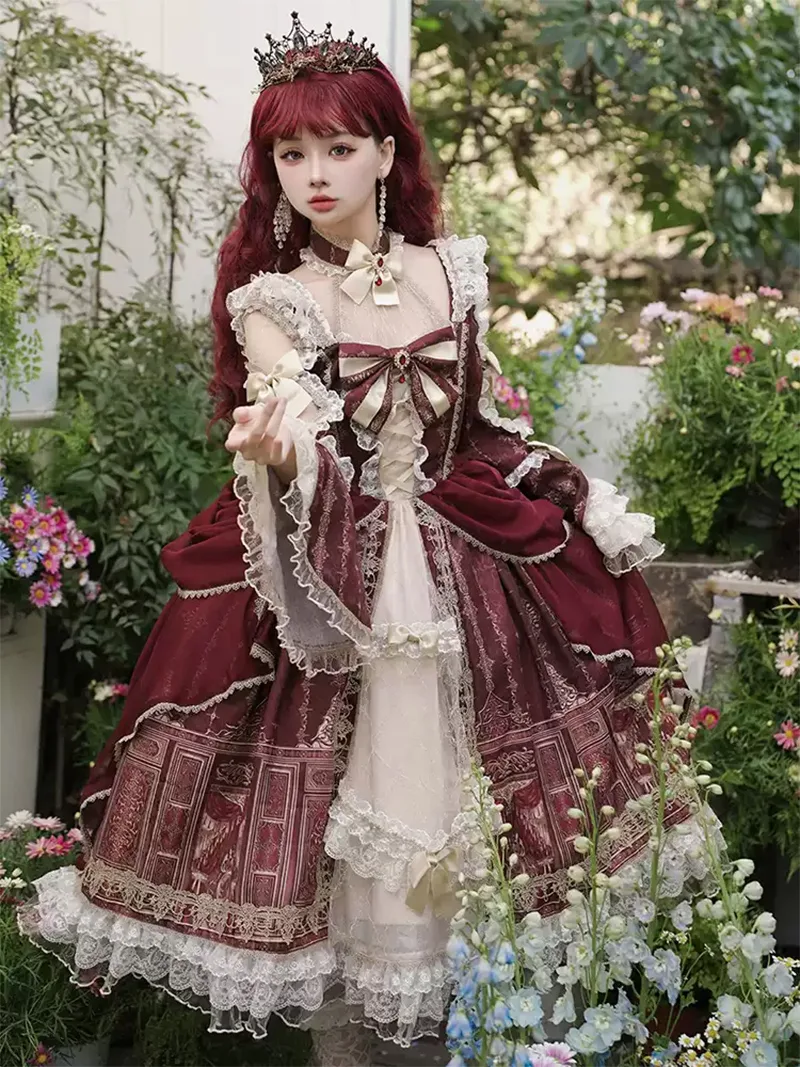 Dress palace lolita girls original Baroque princess dress with lace, floral embroidery, and French vintage elegance