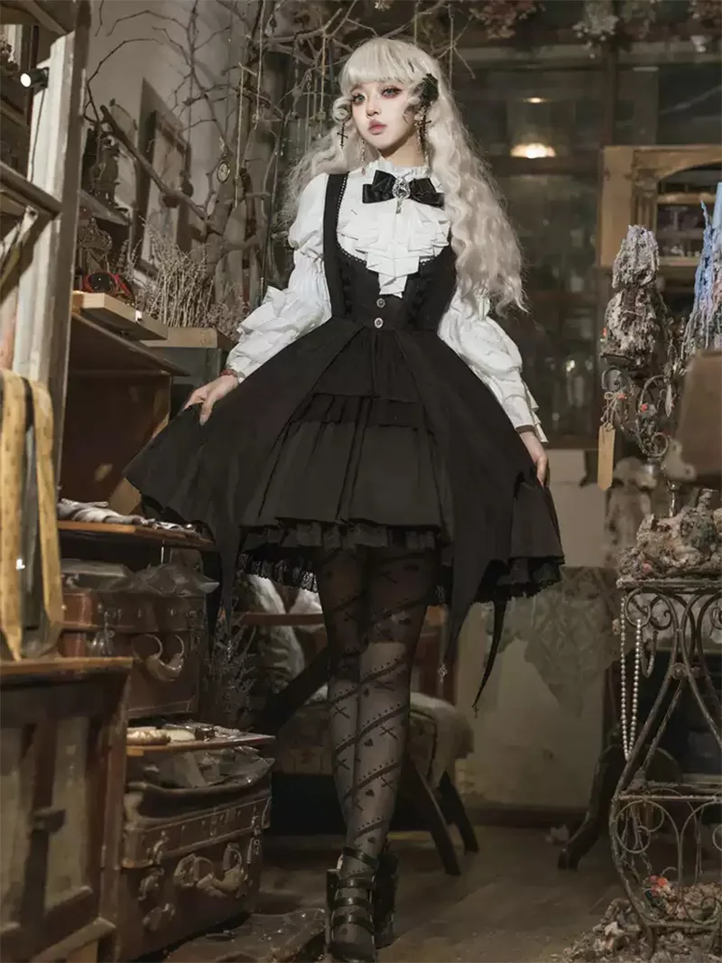 Elegant gothic lolita fashion witch OP dress set with dark magical details for a charming doll-like look