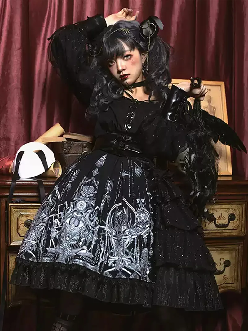 Elegant gothic lollita dress with red heart eye vintage JSK design for dark romantic style