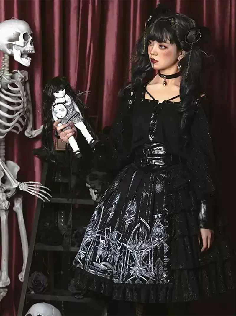 Elegant gothic lollita dress with red heart eye vintage JSK design for dark romantic style