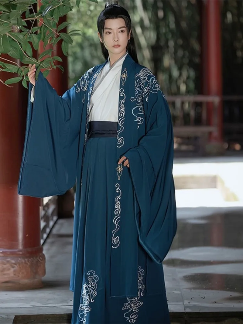 Hanfu dress male embroidered cross-collar wide-sleeve outfit suitable for men and women