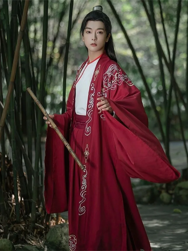 Hanfu dress male embroidered cross-collar wide-sleeve outfit suitable for men and women