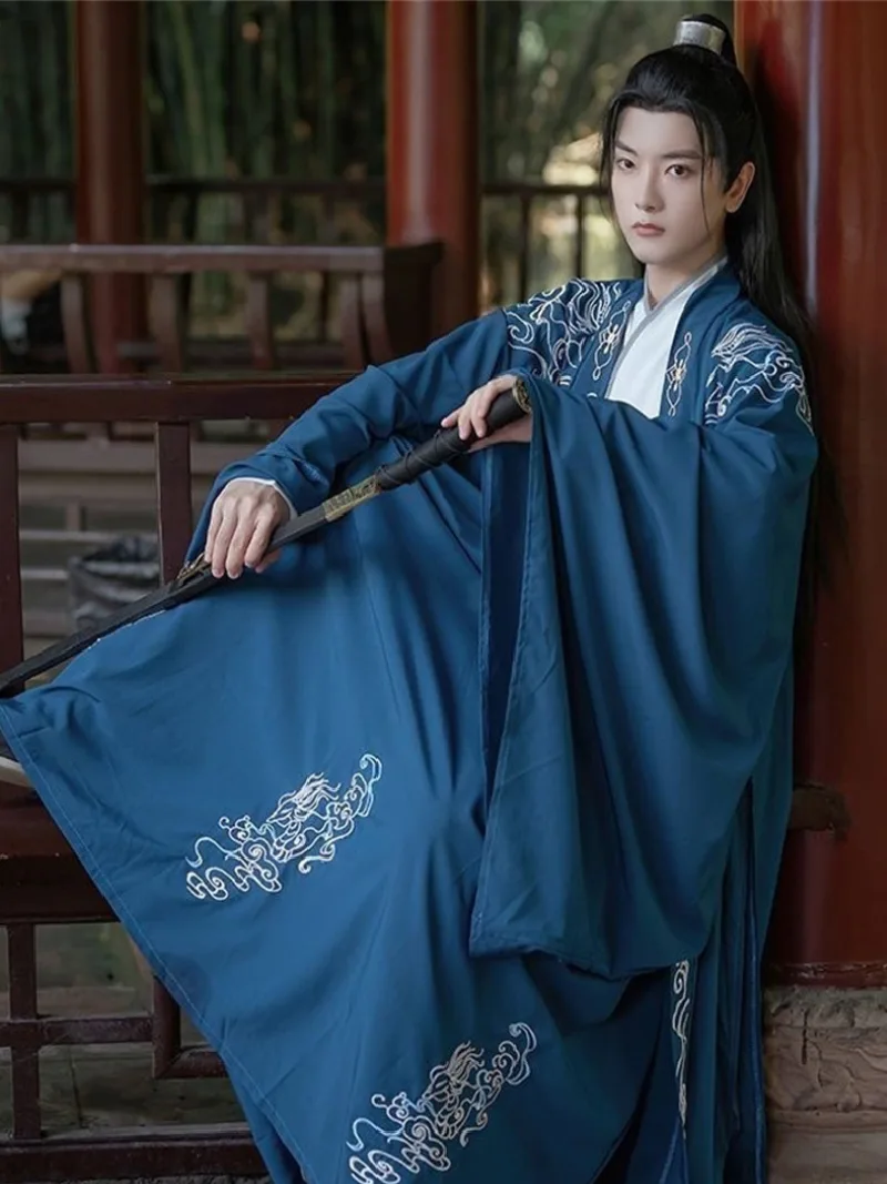Hanfu dress male embroidered cross-collar wide-sleeve outfit suitable for men and women