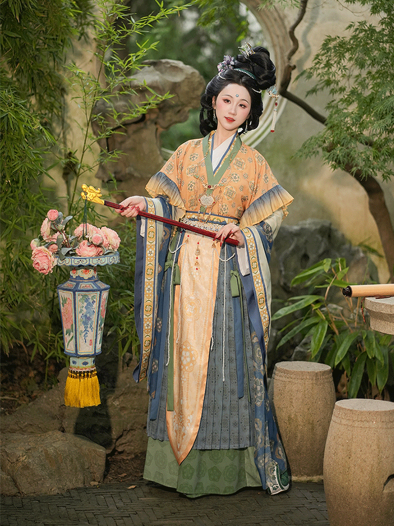 Elegant Hanfu in Chinese traditional style with flowing sleeves and fairy-inspired design