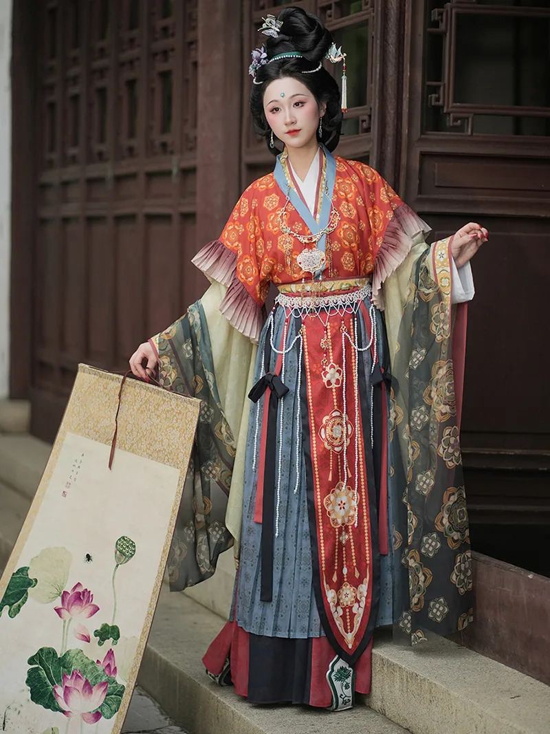Elegant Hanfu in Chinese traditional style with flowing sleeves and fairy-inspired design