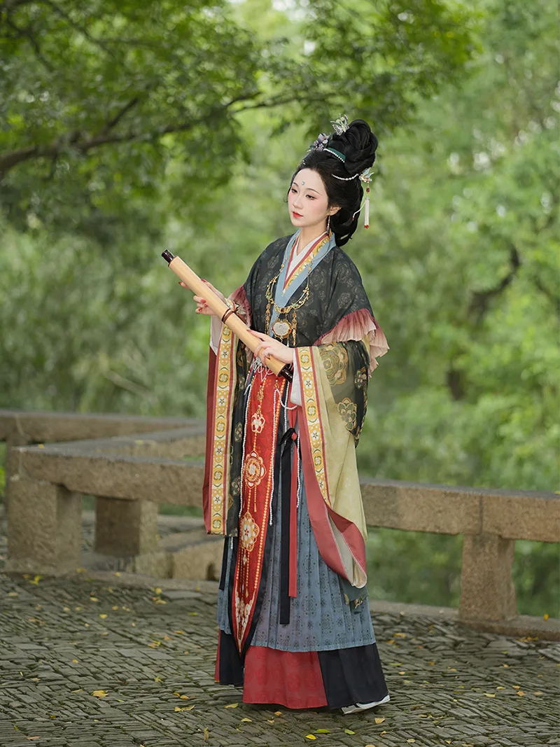 Elegant Hanfu in Chinese traditional style with flowing sleeves and fairy-inspired design