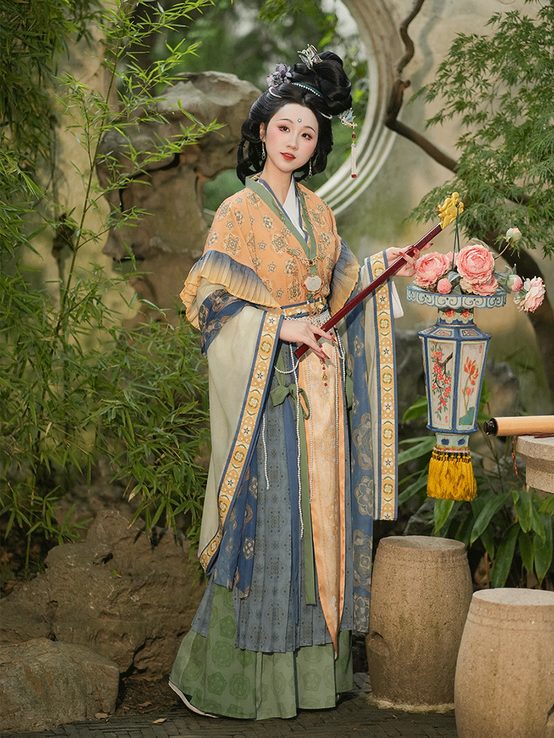 Elegant Hanfu in Chinese traditional style with flowing sleeves and fairy-inspired design