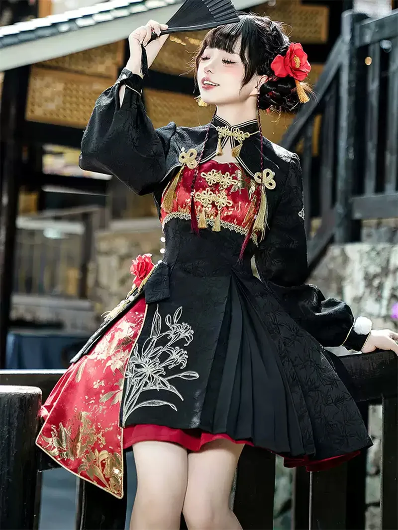 Original Chinese Gothic Lolita dresses with vintage design, elegant straps, and exquisite embroidery details for unique feminine charm.