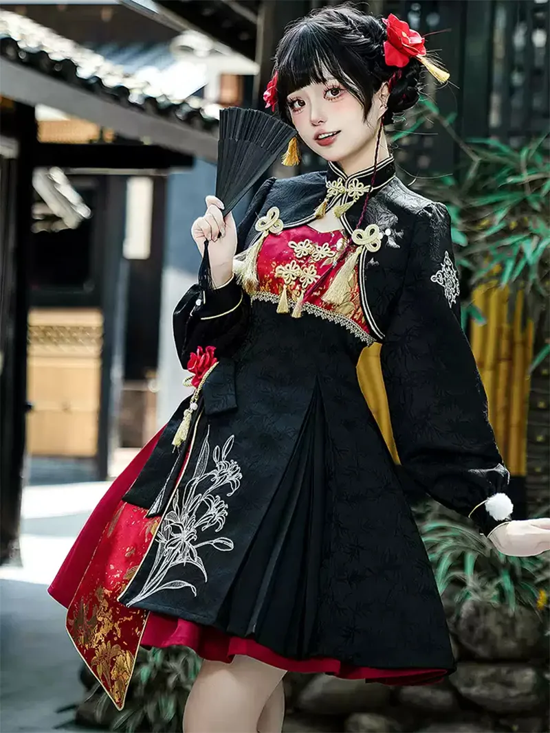 Original Chinese Gothic Lolita dresses with vintage design, elegant straps, and exquisite embroidery details for unique feminine charm.