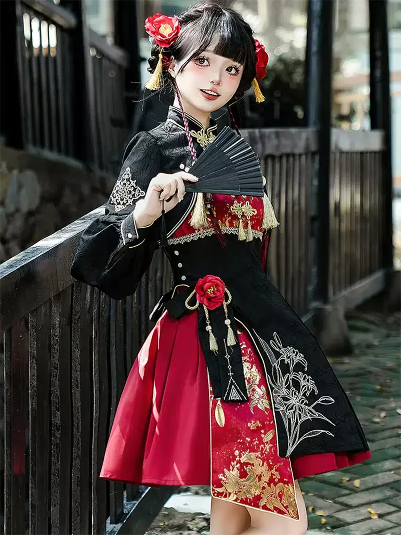 Original Chinese Gothic Lolita dresses with vintage design, elegant straps, and exquisite embroidery details for unique feminine charm.