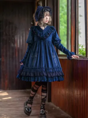 Elegant autumn Lolita outfit with embroidered Holy Fruit Manor OP dress and vintage lace details