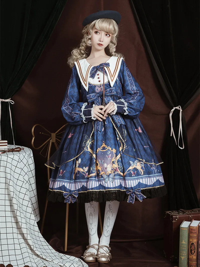 Elegant lolita outfit dress to impress with Butterfly OP, cute and comfortable plus-size design for daily wear