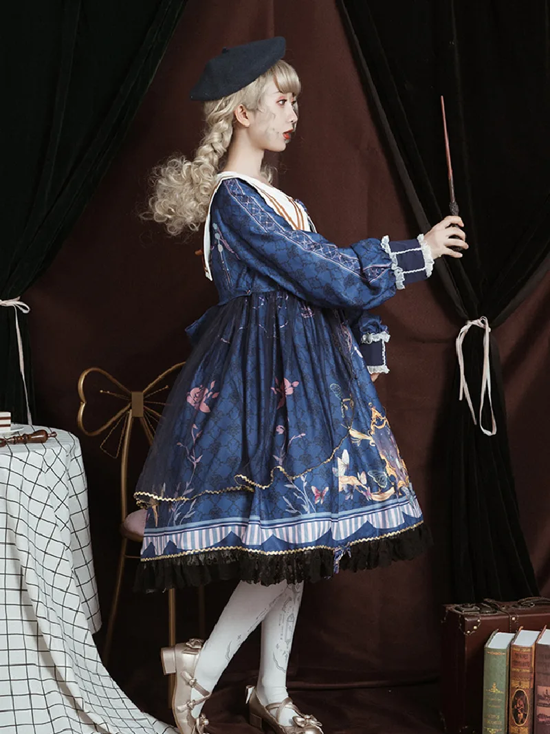 Elegant lolita outfit dress to impress with Butterfly OP, cute and comfortable plus-size design for daily wear