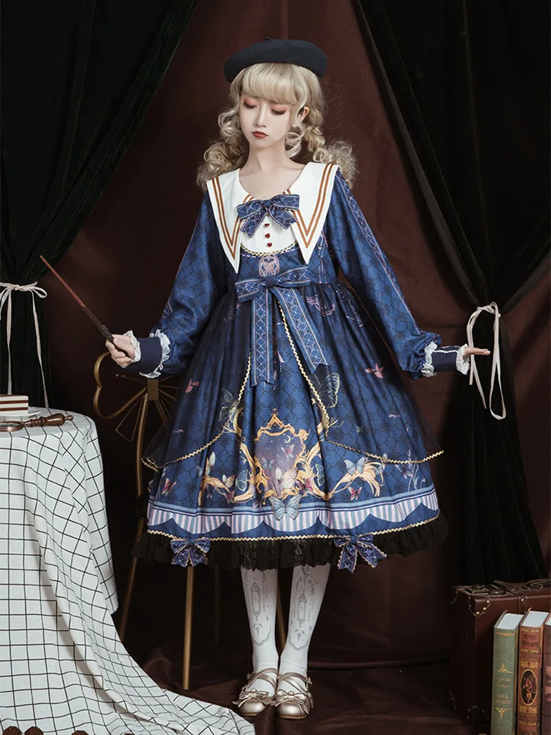 Elegant lolita outfit dress to impress with Butterfly OP, cute and comfortable plus-size design for daily wear