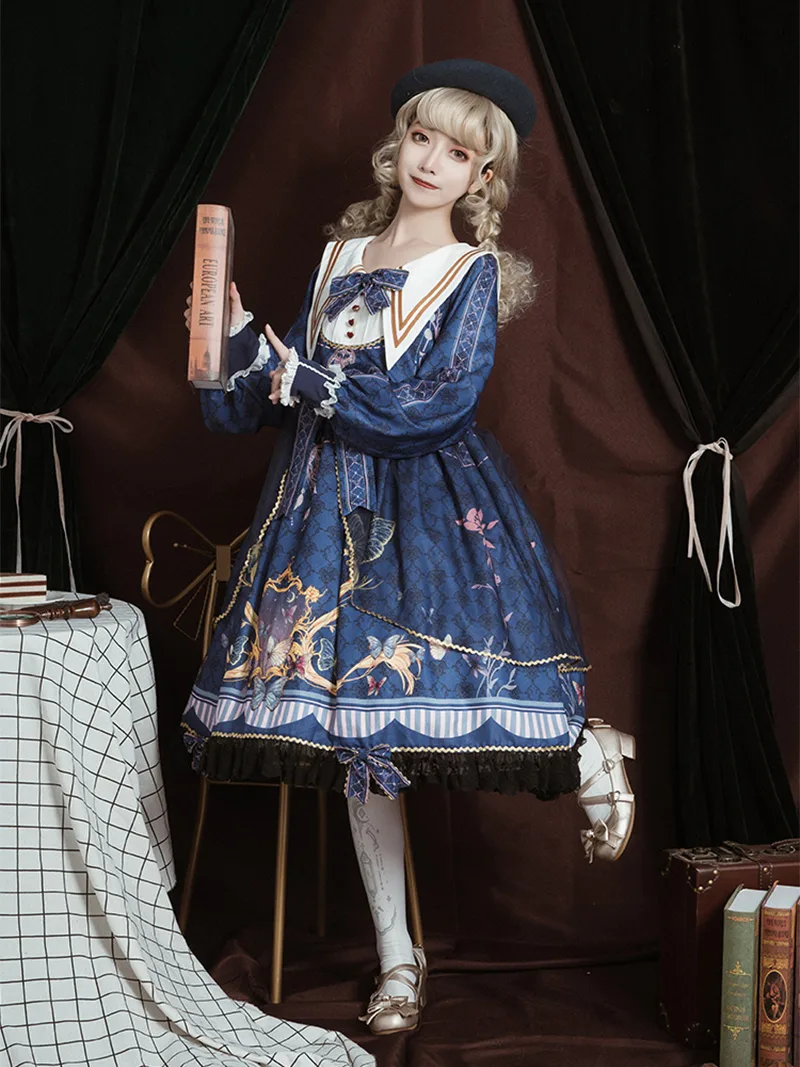 Elegant lolita outfit dress to impress with Butterfly OP, cute and comfortable plus-size design for daily wear