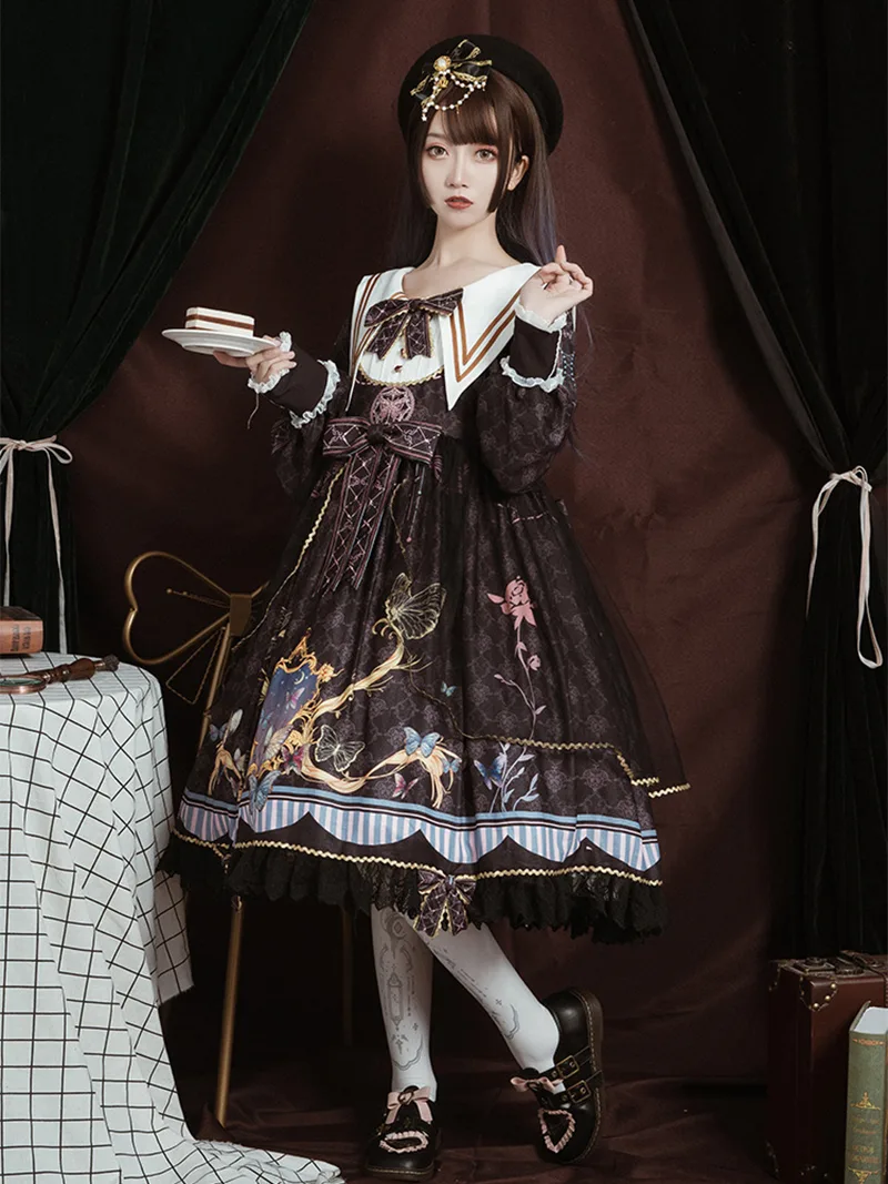 Elegant lolita outfit dress to impress with Butterfly OP, cute and comfortable plus-size design for daily wear